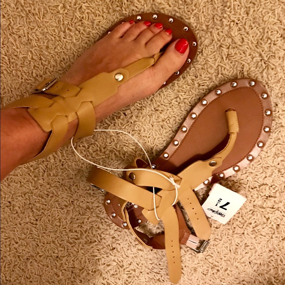 Tan Studded Sandal, Ankle Strap